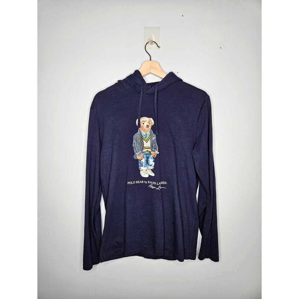 POLO RALPH LAUREN Bear T-Shirt Hoodie Men's Small Navy Blue Pullover Preppy